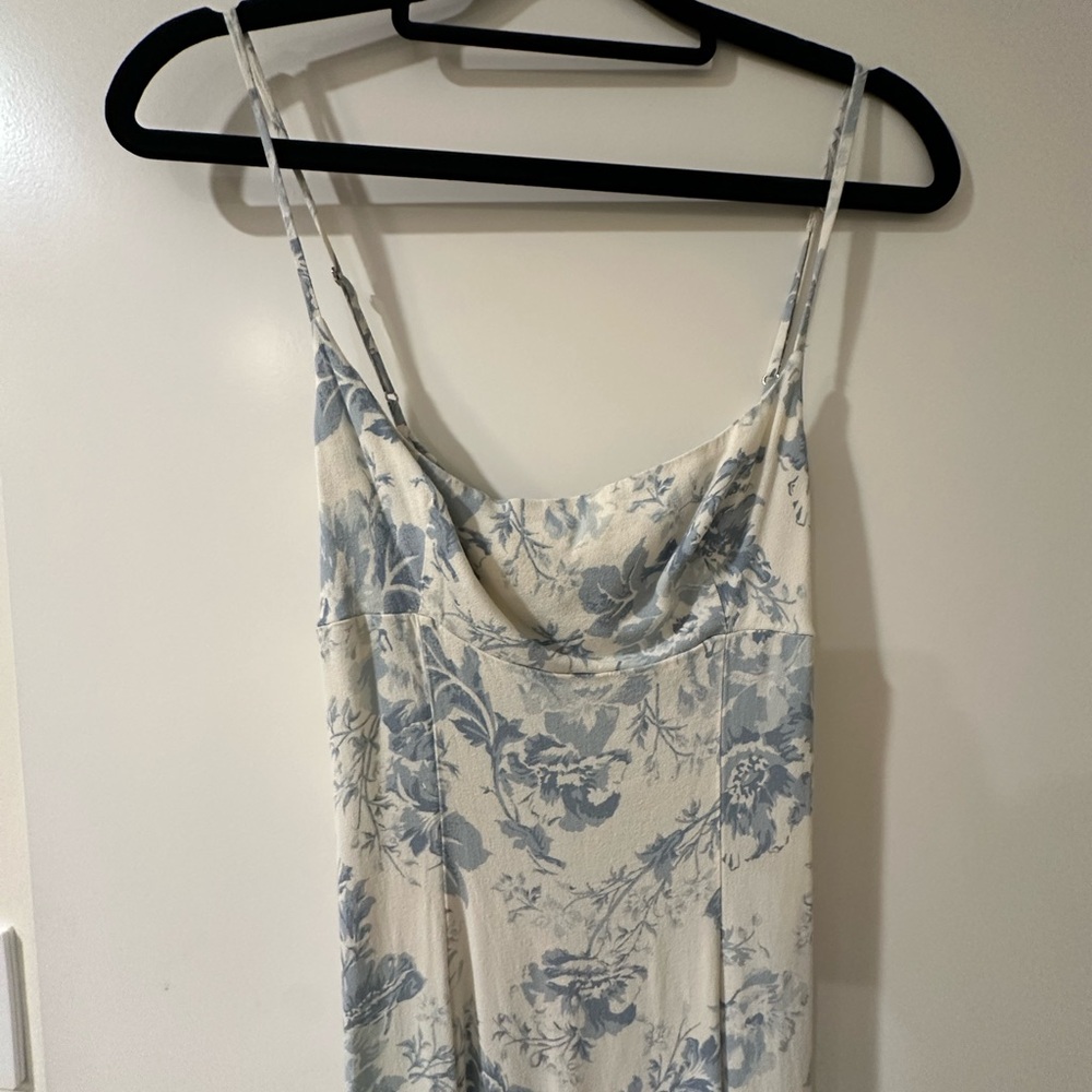 REFORMATION Liya Dress in Blue and Cream
